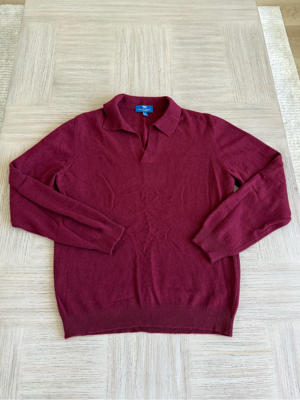 Robert Talbott Men’s Cashmere Sweater Burgundy Johnny Collar Size L NWOT